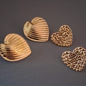 Golden Heart Earring Set: Dual Style Studs